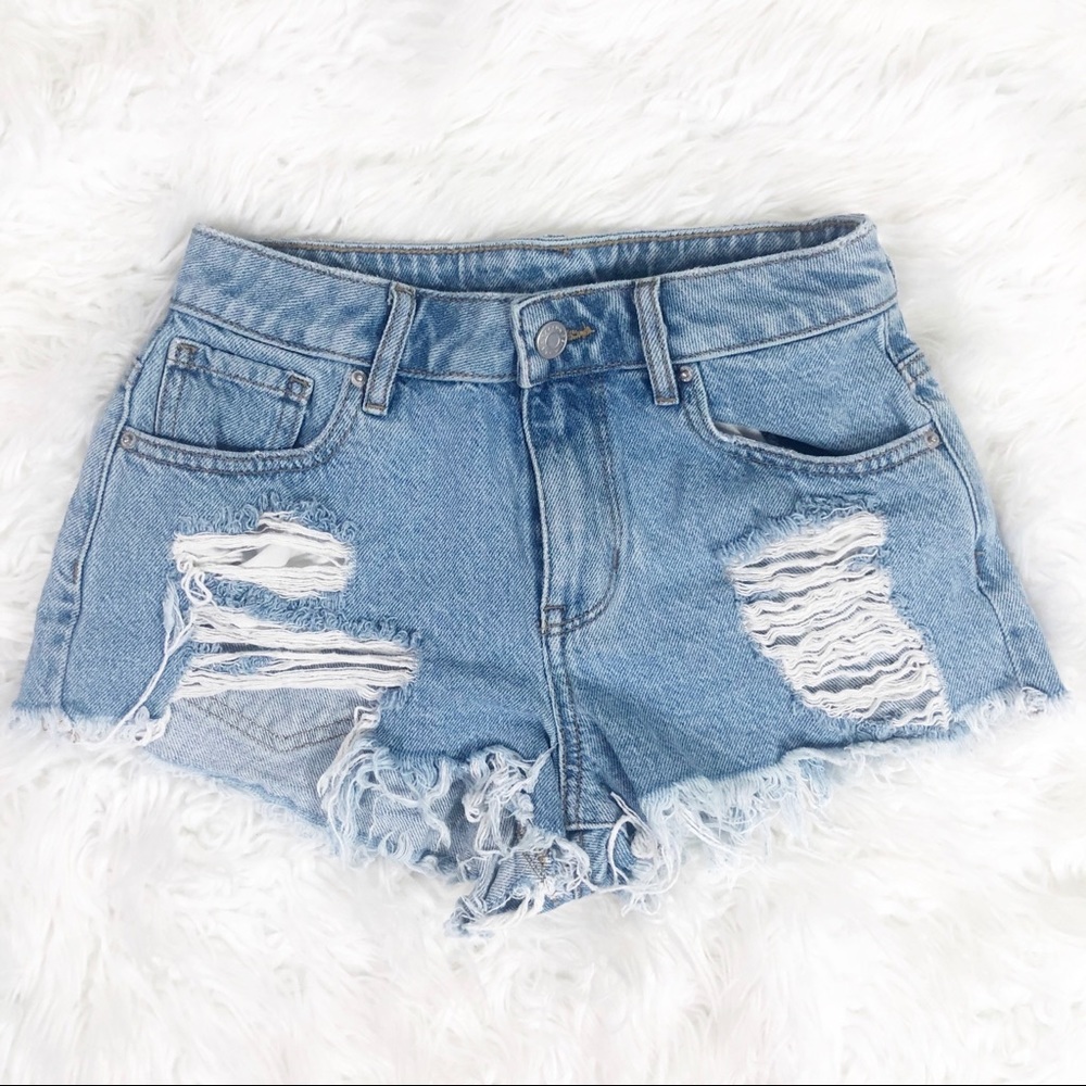 Pacsun Light Wash Distressed Raw Hem Denim Shorts